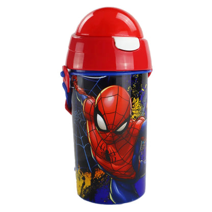Marvel Spiderman Trinkflasche Flasche mit Trinkhalm Gurt 500 ml - WS-Trend.de Wasserflasche