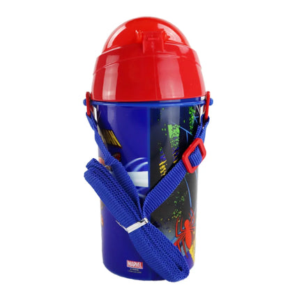 Marvel Spiderman Trinkflasche Flasche mit Trinkhalm Gurt 500 ml - WS-Trend.de Wasserflasche