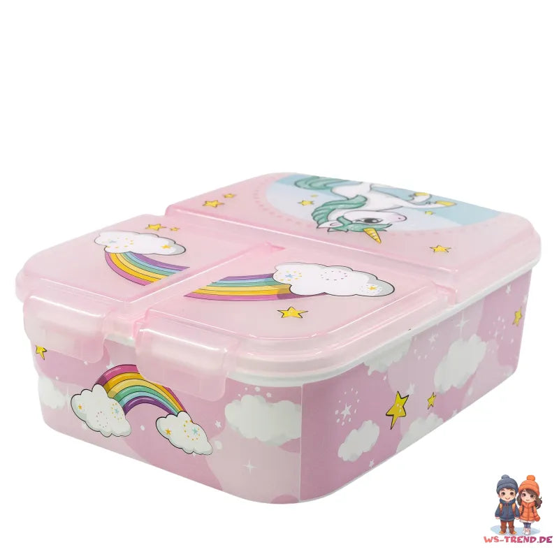 Einhorn Unicorn 2 tlg. Lunch Set Brotdose mit 3 Kammern Trinkflasche 400 ml - WS-Trend.de