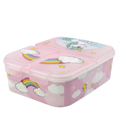 Einhorn Unicorn 2 tlg. Lunch Set Brotdose mit 3 Kammern Trinkflasche 400 ml - WS-Trend.de