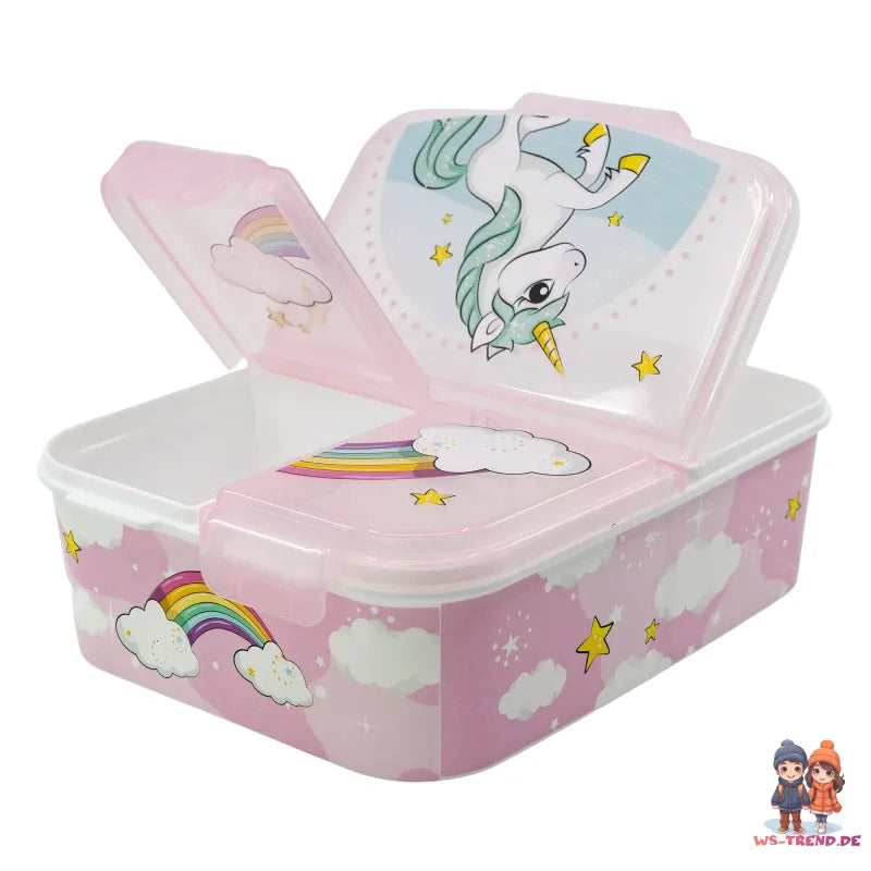Einhorn Unicorn 2 tlg. Lunch Set Brotdose mit 3 Kammern Trinkflasche 400 ml - WS-Trend.de