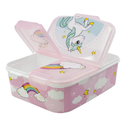 Einhorn Unicorn 2 tlg. Lunch Set Brotdose mit 3 Kammern Trinkflasche 400 ml - WS-Trend.de
