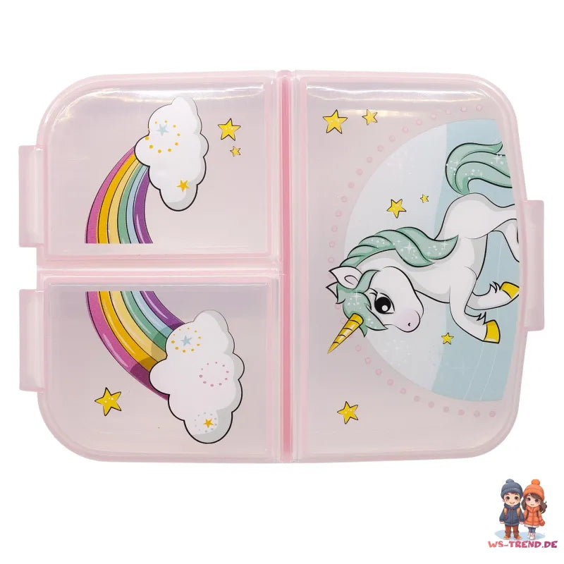 Einhorn Unicorn 2 tlg. Lunch Set Brotdose mit 3 Kammern Trinkflasche 400 ml - WS-Trend.de