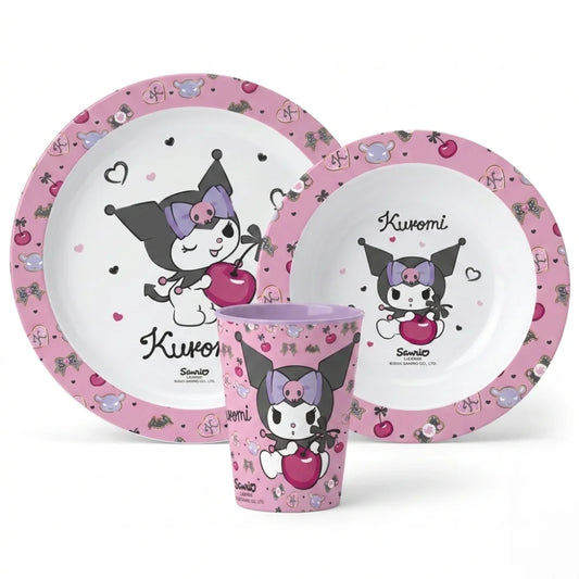 Hello Kitty Kuromi Kinder Geschirr-Set 3 teilig Becher (260 ml) Teller Schüssel - WS-Trend.de