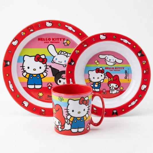 Hello Kitty Friends Kinder Geschirr-Set 3 teilig Becher (350 ml) Teller Schüssel - WS-Trend.de