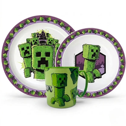 Minecraft Creeper Kinder Geschirr-Set 3 teilig Becher 350 ml Teller Schüssel - WS-Trend.de