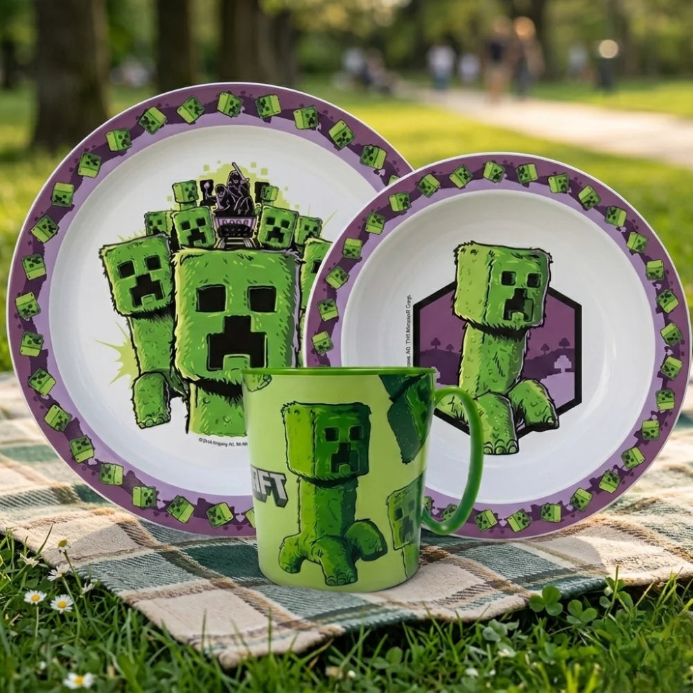 Minecraft Creeper Kinder Geschirr-Set 3 teilig Becher Teller Schüssel - WS-Trend.de
