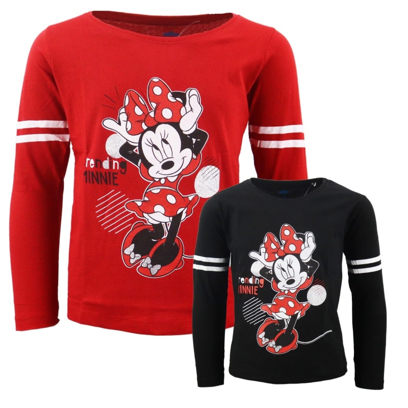 Disney Minnie Maus Kinder langarm T-Shirt - WS-Trend.de Shirt Mädchen 104 - 134 Baumwolle Rot Schwarz