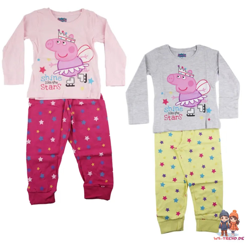 Peppa Pig Kinder Schlafanzug Pyjama lang - WS-Trend.de Wutz 92 -116 Mädchen Baumwolle