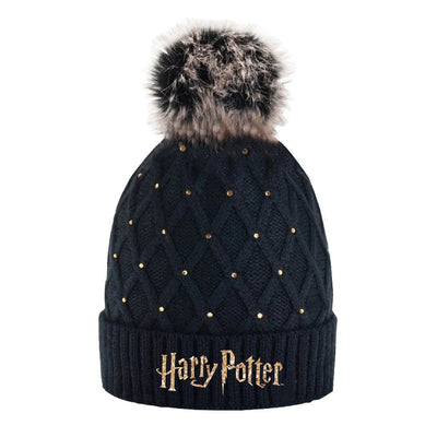 Harry Potter Damen Jugend Winter Mütze mit Bommel und goldfarbigem Schriftzug - WS-Trend.de