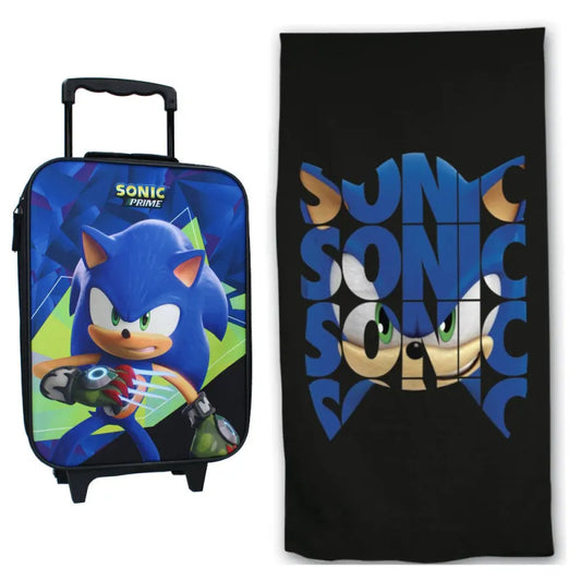 Sonic Prime Kinder 2tlg Set Trolley Kinderkoffer plus Strandtuch 70x140 cm - WS-Trend.de