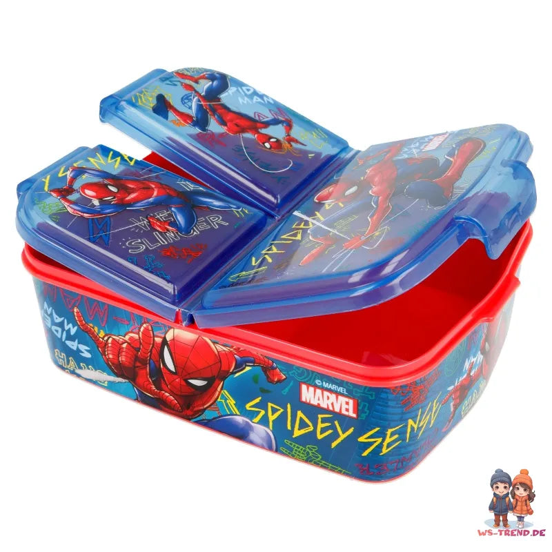 Marvel Spiderman 2 teiliges Kinder Set 3 Kammern Brotdose Alu Trinkflasche 400 ml - WS-Trend.de