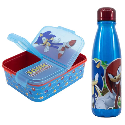 Sonic the Hedgehog 2 tlg. Lunch Set Brotdose mit 3 Kammern XL Alu-Trinkflasche 600 ml - WS-Trend.de