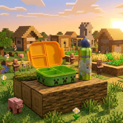 Minecraft Kinder 2 tlg Set 3 Kammern Brotdose XL Alu-Trinkflasche 530 ml - WS-Trend.de