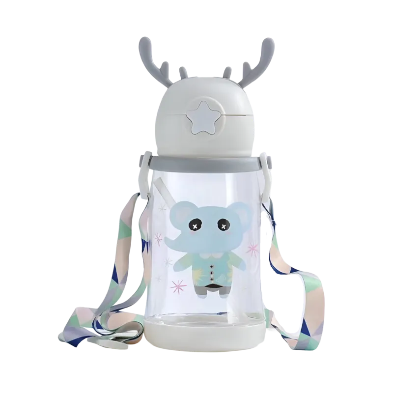 Elefant 3D Deckel Kinder Wasserflasche Trinkflasche Flasche Gurt Halm 600 ml - WS-Trend.de