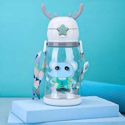 Elefant 3D Deckel Kinder Wasserflasche Trinkflasche Flasche Gurt Halm 600 ml - WS-Trend.de