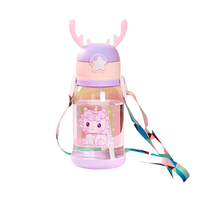 Einhorn 3D Deckel Kinder Wasserflasche Trinkflasche Flasche Gurt Halm 600 ml - WS-Trend.de