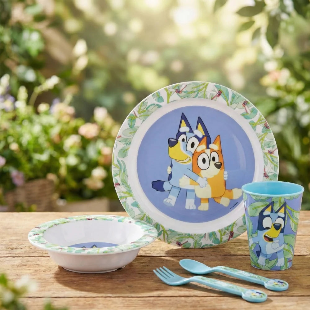 Bluey und Bingo Kinder Geschirr-Set 5 teilig Becher Besteck Teller Schüssel - WS-Trend.de