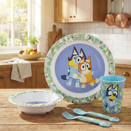 Bluey und Bingo Kinder Geschirr-Set 5 teilig Becher Besteck Teller Schüssel - WS-Trend.de