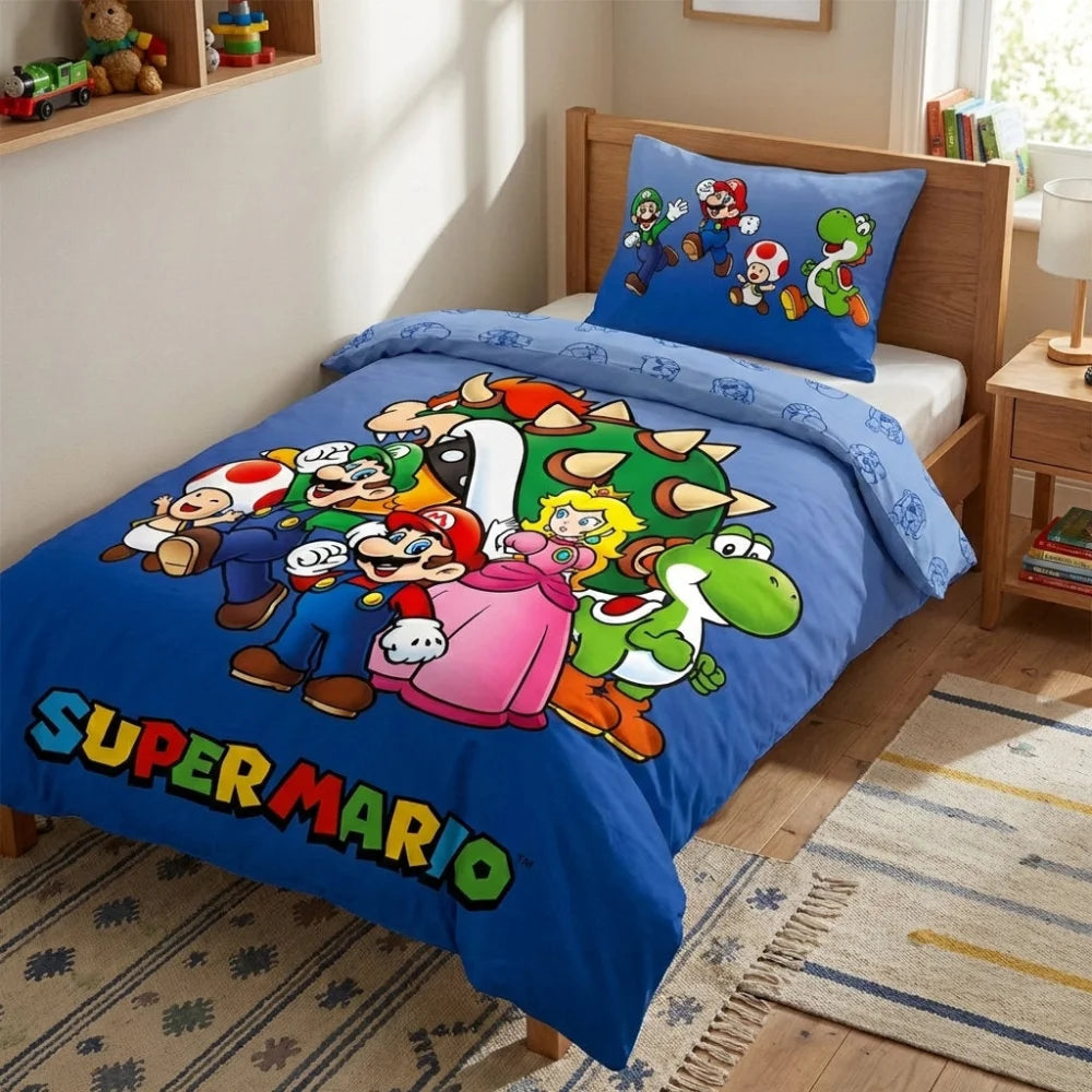 Super Mario Luigi Bowser Peach Bettwäsche Set 135/140x200 60x70 cm - WS-Trend.de