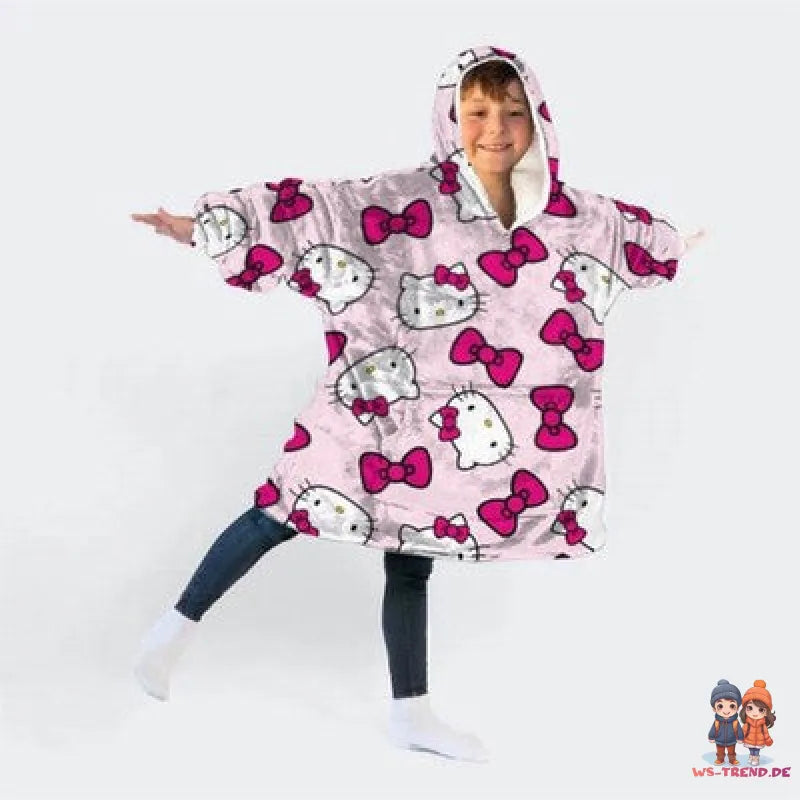 Hello Kitty Kuschelponcho Kuscheldecke mit Ärmeln Kapuze Tasche 7 bis 14 Jahre - WS-Trend.de
