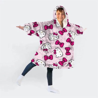 Hello Kitty Kuschelponcho Kuscheldecke mit Ärmeln Kapuze Tasche 7 bis 14 Jahre - WS-Trend.de