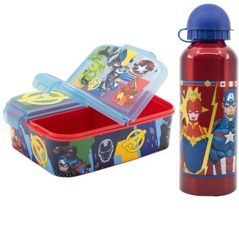 Marvel Avengers Kinder Set 2 tlg 3 Kammern Brotdose Alu-Trinkflasche 530 ml - WS-Trend.de