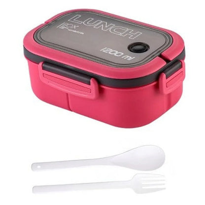 3-teiliges Kinder-Lunch-Set – Brotdose 1200 ml mit Doppel-Fächer Besteck - Rot - WS-Trend.de