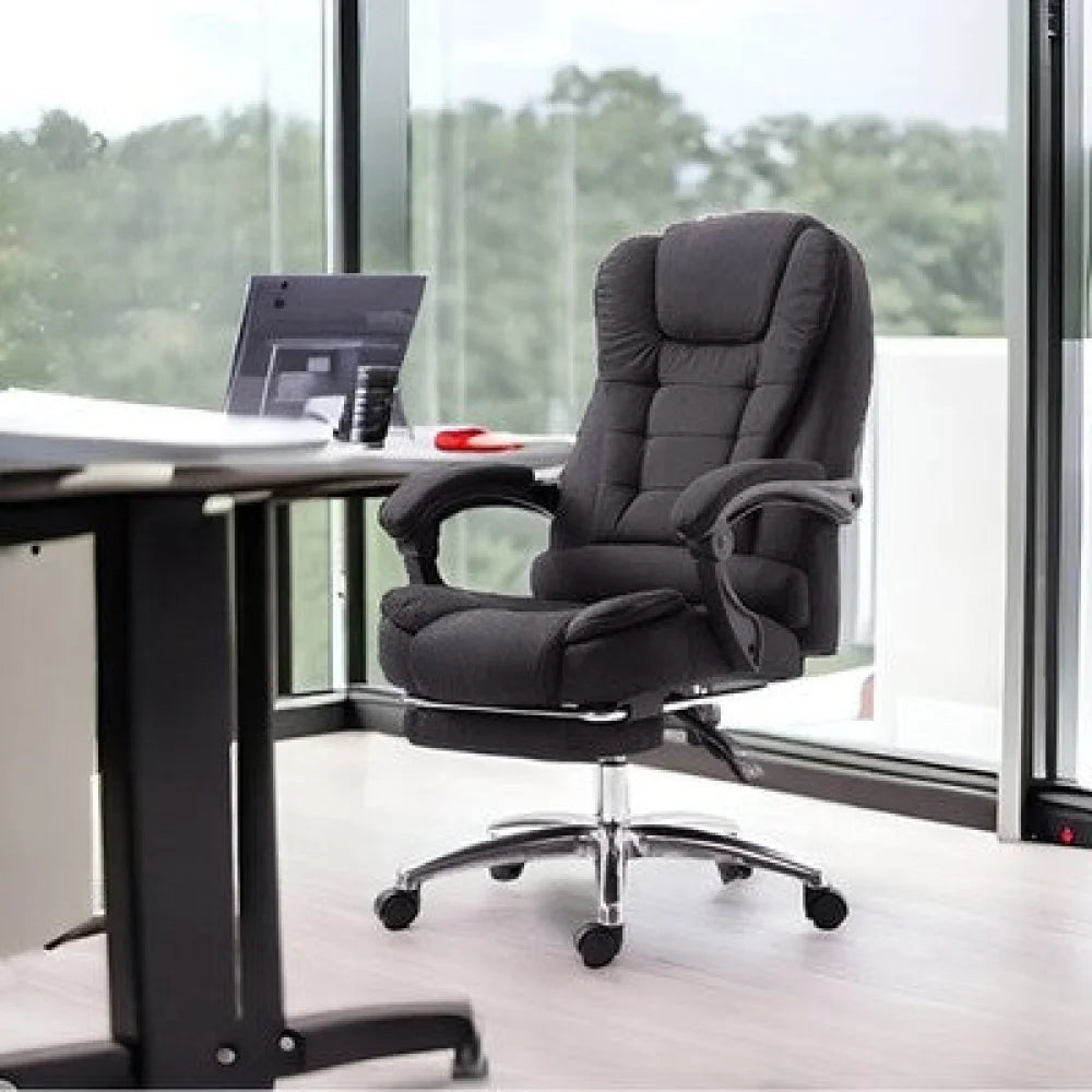 Bürostuhl Chefsessel Drehstuhl Schwarz (Stoff) – mit Fußstütze - WS-Trend.de