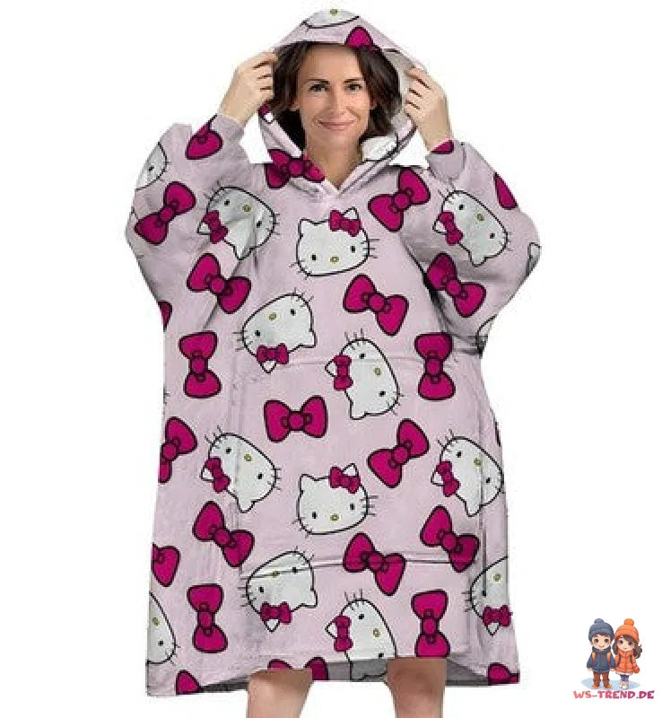 Hello Kitty Kuschelponcho Kuscheldecke mit Ärmeln Kapuze Tasche S-L - WS-Trend.de