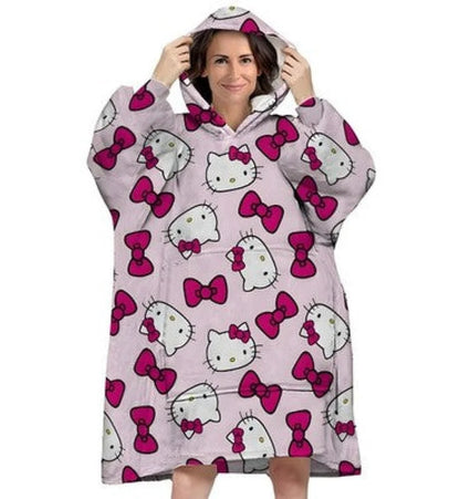 Hello Kitty Kuschelponcho Kuscheldecke mit Ärmeln Kapuze Tasche S-L - WS-Trend.de