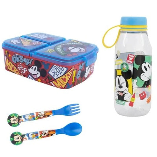 Disney Mickey Maus 4 tlg Lunch Set Brotdose Trinkflasche Löffel Gabel - WS-Trend.de