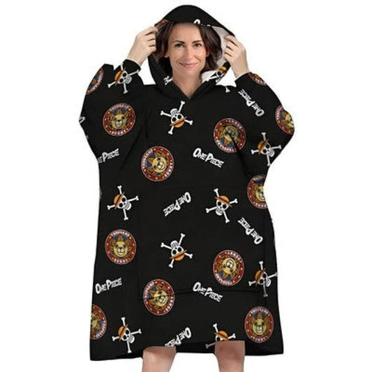 One Piece Ruffy Kuschelponcho Kuscheldecke mit Ärmeln Kapuze Tasche S-L - WS-Trend.de