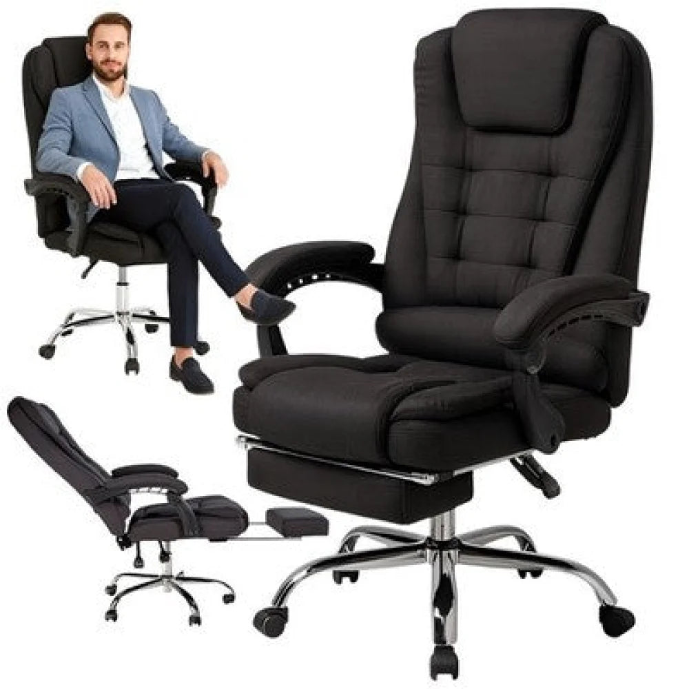 Bürostuhl Chefsessel Drehstuhl Schwarz (Stoff) – mit Fußstütze - WS-Trend.de