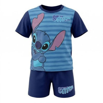 Disney Stitch Jungen Schlafanzug Pyjama Shirt Shorts Gr. 98-128 Baumwolle - 104 Dunkeblau - WS-Trend.de