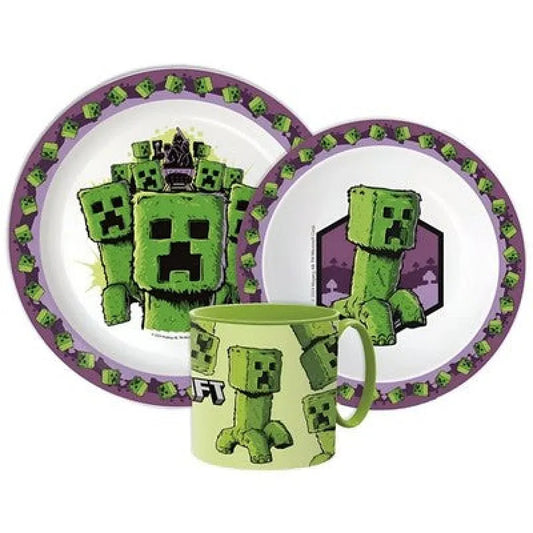 Minecraft Creeper Kinder Geschirr-Set 3 teilig Becher Teller Schüssel - WS-Trend.de