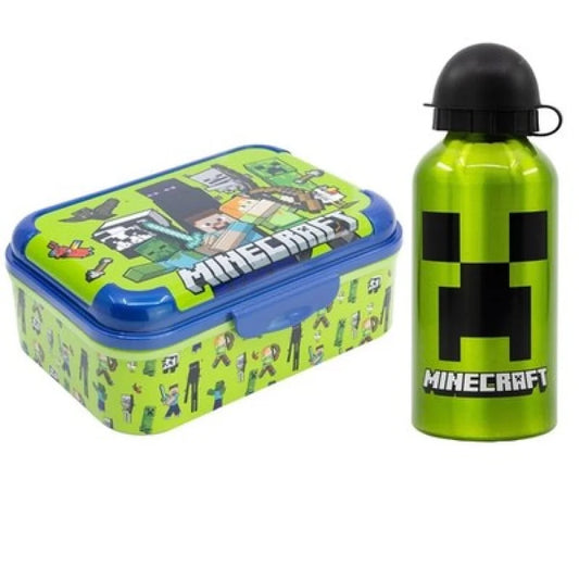 Minecraft Steve Creeper Kinder 2 tlg.Set Brotdose Alu-Trinkflasche 400 ml - WS-Trend.de