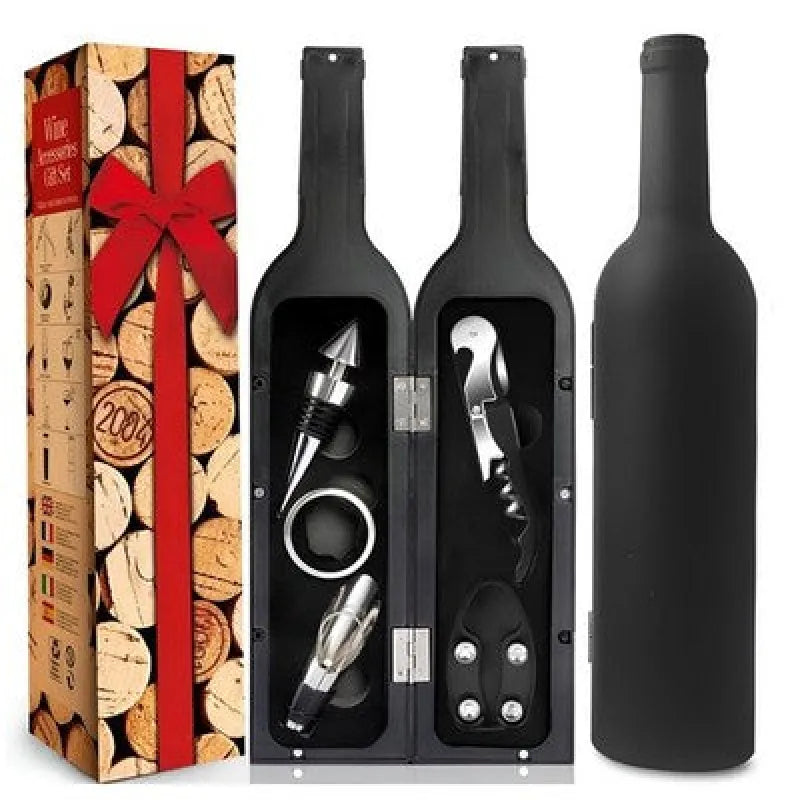 Edles 5-teiliges Weinaccessoires Set in Flaschenform – Geschenkbox - WS-Trend.de