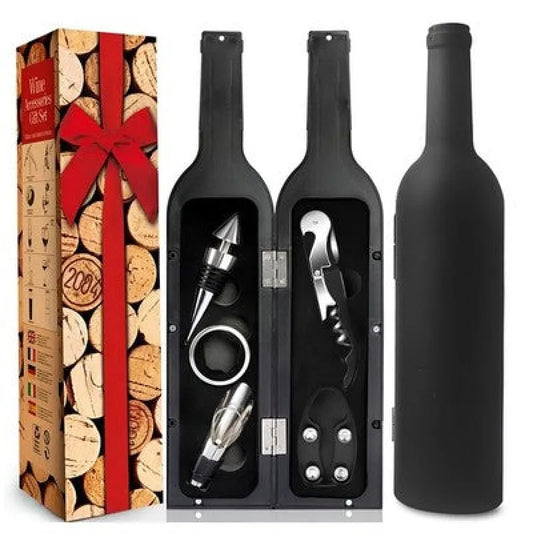 Edles 5-teiliges Weinaccessoires Set in Flaschenform – Geschenkbox - WS-Trend.de