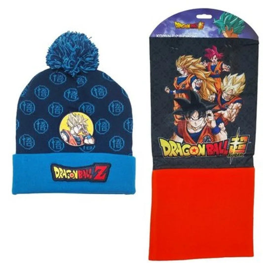 Anime Dragon Ball Z Kinder 2 tlg Set Wintermütze Bommelmütze Snood Gr. 52 54 - Blau - WS-Trend.de