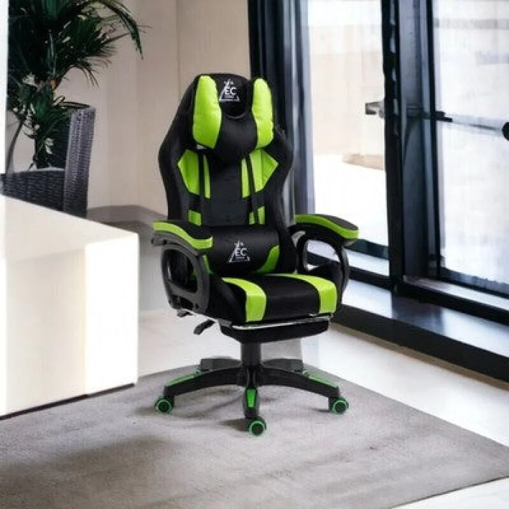 Gaming-Stuhl Drehstuhl verstellbare Rückenlehne 2 Kissen Fußstütze - WS-Trend.de