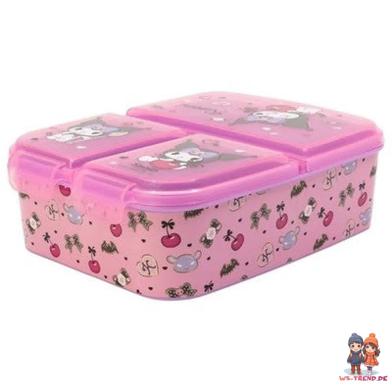 Kuromi Hello Kitty 2 tlg. Lunch Set Brotdose 3 Kammern ALU ATrinkflasche 400 ml - WS-Trend.de