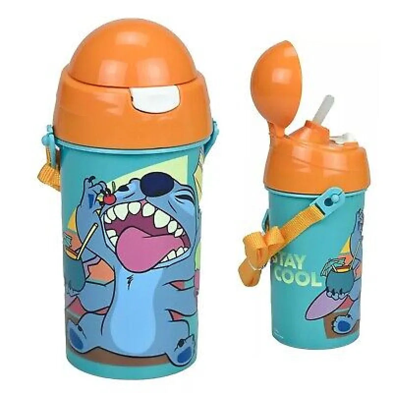 Disney Stitch Wasserflasche Trinkflasche Flasche 500 ml Tragegurt Halm - WS-Trend.de