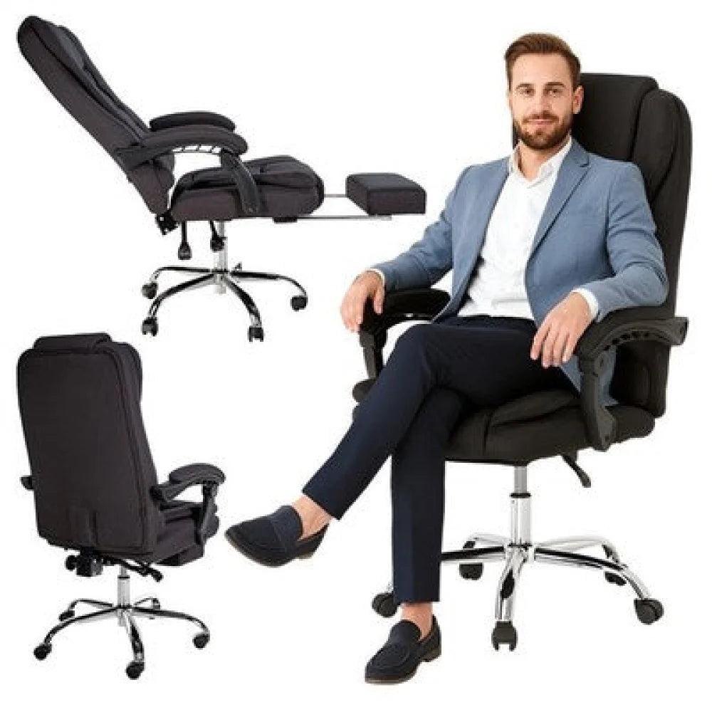 Bürostuhl Chefsessel Drehstuhl Schwarz (Stoff) – mit Fußstütze - WS-Trend.de