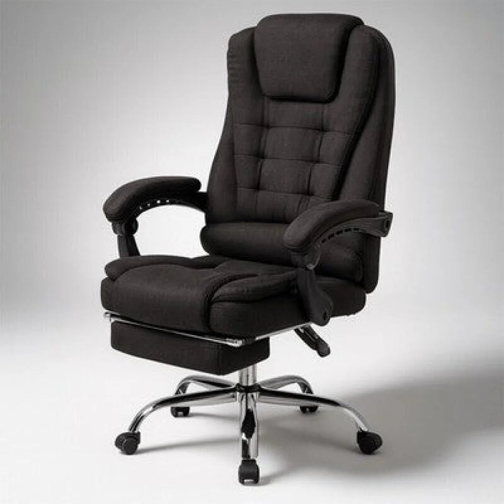 Bürostuhl Chefsessel Drehstuhl Schwarz (Stoff) – mit Fußstütze - WS-Trend.de