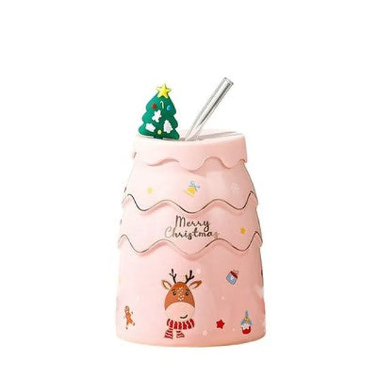 Weihnachten Christmas 2tlg Set Keramik Kaffeetasse Teetasse Tasse Halm - Rosa - WS-Trend.de