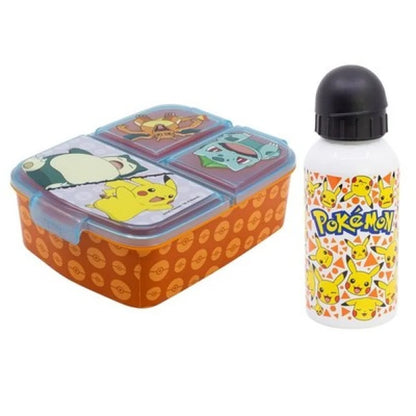 Pokemon Pikachu Kinder 2 tlg. Set 3 Kammern Brotdose ALU Trinkflasche 400 ml - WS-Trend.de