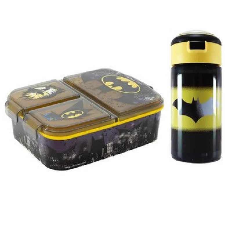 DC Comics Batman Kinder 2 teiliges Set 3 Kammer Brotdose Trinkflasche 530 ml - WS-Trend.de