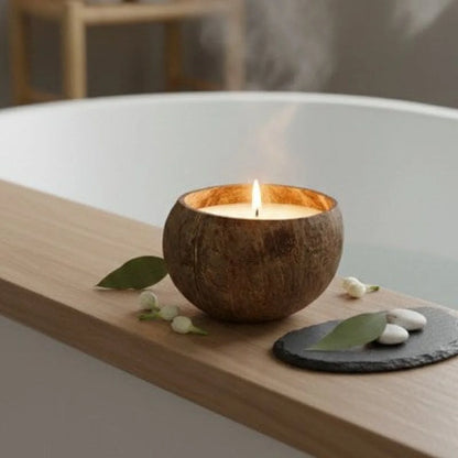 Handgemachte Sojawachs-Kerze in Kokosnussschale – duftfrei - WS-Trend.de