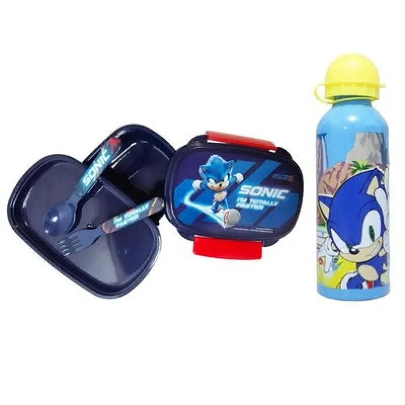 Sonic the Hedgehog 4 teiliges Lunch Set Brotdose Besteck Alu-Trinkflasche 500 ml - WS-Trend.de